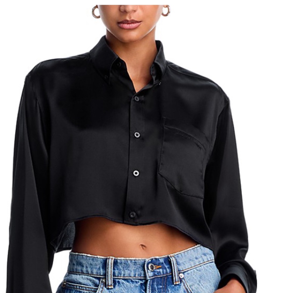 ALEXANDER WANG Silk Cropped Boyfriend Shirt🌸